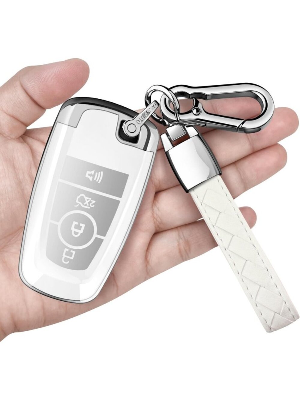 Soft White Key Fob Cover with Keychain - Full Protection for 4-Button Keys